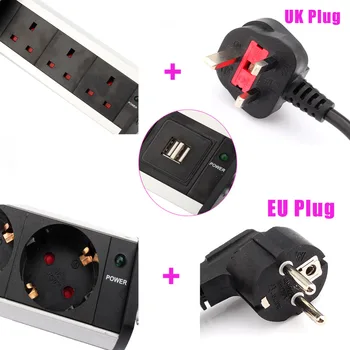 EU UK Plug Black Up Power Point 3 Vtičnico brez/z 2 Polnilnik USB Dom, pisarne, Kuhinjo, Stojalo Zložljivo Stojalo Trakovi