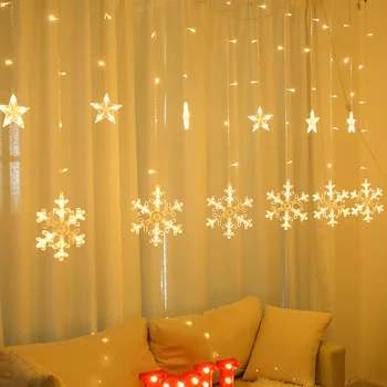 FENGRISE Snežinka Luna Star LED Zavesa Svetlobe Vesel Božič Okraski za Dom Natalne 2020 Xmas Darila Srečno Novo Leto 2021