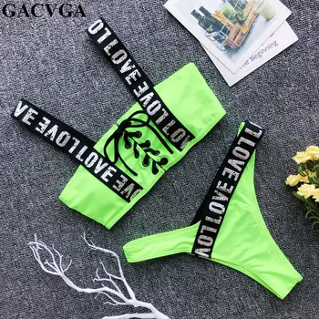 GACVGA 2019 Pismo Natisnjeno Ženske Bikini Kopalke Ženske Kopalke Dveh kosov Bikini komplet Čipke Bather kopalke Plavati Biquini