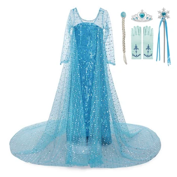 Halloween Elsa Obleko Dekleta Kopalke Fancy Stranka Princesa Obleke Eleganten Dolg Rokav Očesa Prom Oblačenja Dekle Oblačila