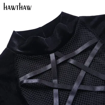 Hawthaw Ženske Retro Dolg Rokav Jeseni Black Gothic Punk Žamet Iz Votlih Dolgo Bodycon Obleko 2020 Sodijo Oblačila Ulične