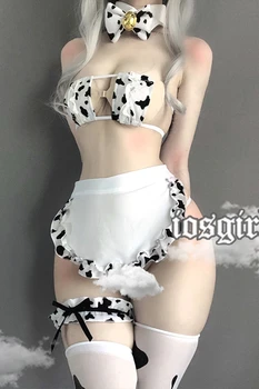 Japonski Cos Krava Cosplay Kostum Devica Tankini Bikini Kopalke Anime Dekleta Kopalke in Oblačila Lolita Modrc in Hlačne Nastavite Nogavice