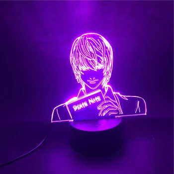 Japonski SMRTI OPOMBA LED 3D Svetlobe Yagami Light Slika LED Anime Noč Svetlobe za Otroke Darila Spalnica Tabela Dekorativne Svetilke Igrače