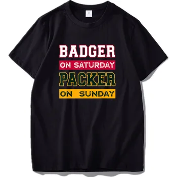 Jazbec bo V soboto Packer je V nedeljo T Shirt Green Bay Nogomet Tshirt EU Velikost Bombaž Udobno Vrhovi