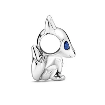 Jeseni 925 funt silverCartoons Blue Eyed Fox Čare Kroglice Prilega originalni Ogrlica, Zapestnice, zaradi Česar Moda DIY Nakit