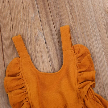 Jeseni Baby Dekleta Lepe hlače z Oprsnikom Trak Obleko Ruffles Sleeve Solid Backless A-Line Mini Obleke 0-24M