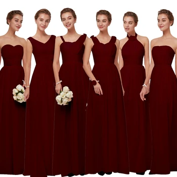 Lepota Emily Burgundija Šifon Družico Obleke 2020 Dolgo za Ženske Plus Velikost A-Linijo brez Rokavov Stranki Poroka Maturantski ples Obleke