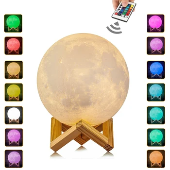 Luna Luna Lučka Noč Lahka 3D Tiskanja Mesečini Zatemniti LED Touch/Daljinski upravljalnik 16 Barv USB Polnilna Led Nočna Lučka