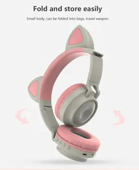 Luštna Mačka Ušesa Bluetooth Brezžične Slušalke Zložljive Mačka Gaming Slušalke Slušalke Za Glasbo, Slušalke Z Mikrofonom