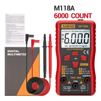 M118A Digital Mini Multimeter Smart Tester Samodejno Mmultimetro True Rms Tranistor Metrov z NKV Podatkov Držite 6000counts Svetilka