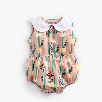Menoea Risanka Cvet Tiskanja Baby Dekle, Igralne Obleke 2020 Lutka Ovratnik Brez Rokavov Bombaž Romper Moda Sveže Lepe Obleke Za Baby Girl