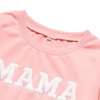 Mini Mama Pismo Natisnjeno Družino Ujemanje Hoodies Obleke Obleke, Roza Long Sleeve Majica Za Mati In Hči Jesen Zima