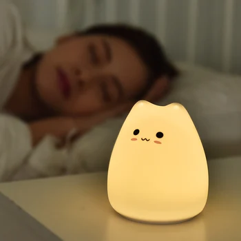 Mini Mačka LED Night Light Touch Senzor Pisane baterijsko Risanka Silikonski Spalnica Postelji Lučka za Otroke, Otroci Baby Darilo