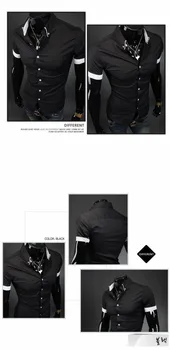 MIXCUBIC poletni Šoli Modni stil robom srajce moške črne priložnostne slim kratka sleeved proge oblog srajce moške,M-2XL
