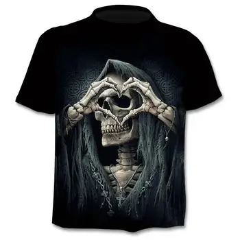 Moda težkih kovin Grim Reaper LOBANJE 3D Natisnjeni T-shirt Harajuku priložnostne slog T-shirt hip hop street vrh