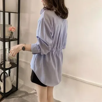 Moda Za Ženske Bluze 2020 Korejskem Slogu Gumb Gor Prevelik Elegantno Srajco Z Dolgimi Rokavi Peplum Bluzo Plus Velikost Ženske Oblačila Vrh