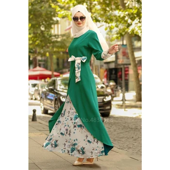Muslimanske Ženske Abaya Islamske Turški Nezakonitih Obleko Z Dolgimi Rokavi Ženske Cvetlični Moda Lok Haljo Bližnjem Vzhodu Muslimanska Stranka Maxi