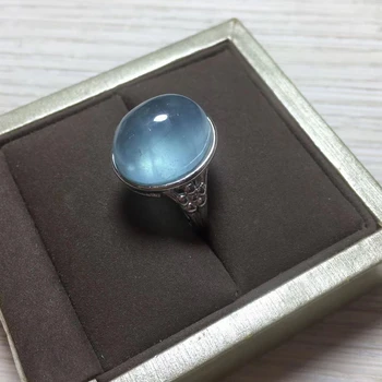 Naravna modra akvamarin nastavljiv prstan srebro 925 12x15mm ljubezen Darilo kamna obroč AAAA kristalno zdravilni kamen nizko ceno