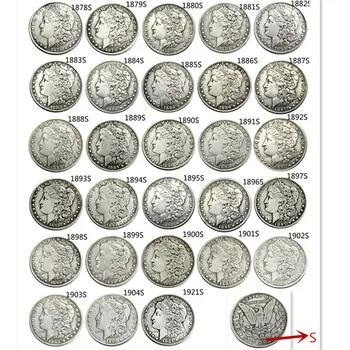 NAS Celoten Sklop(1878-1921)S 28pcs Morgan dolar Silver Plated Kopijo Kovancev