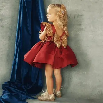 NAS Lovely Baby Toddler Dekle Bleščica Bowknot Obleko Poročno zabavo Princesa Obleko Podporo debelo