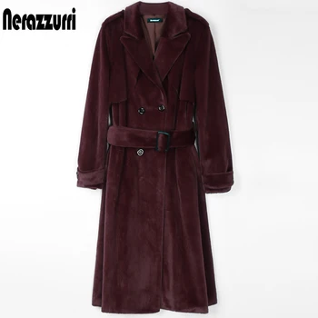 Nerazzurri Zimo dolgo, mehko toplo umetno mink fur coat jarek za ženske z dolgimi rokavi Dvojno zapenjanje roza črni plus velikost moda