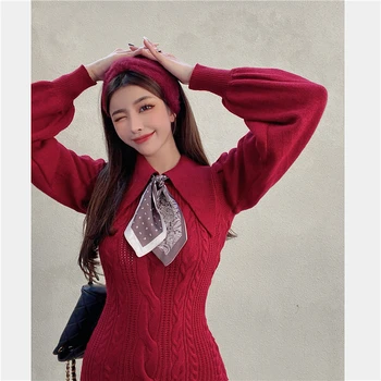 Nova Moda Elegantne Ženske Twist Pleteni Pulover Luč Rokav Bodycon Mini Obleka 2020 Jeseni, Pozimi Lady Korejski Haljo Vestidos