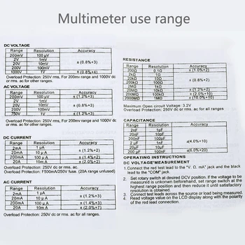 Oauee XL830L Ročni Digitalni Multimeter LCD Osvetlitev ozadja Prenosni AC/DC Voltmeter Ampermeter Ohm Tester Napetosti Meter Multimetro