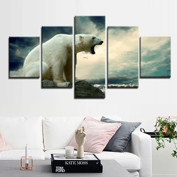 Oljna slika, Tisk na Platno, Polarni Medved, ki je Dom in Kuhinjo Moda Dekor Belo Olje Slikarstvo Živali 5PCS/Set brez okvirja Sodobne