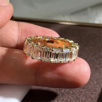 Original 925 Sterling Silver WHITE Topaz gemstone prstanec Luksuzni Smaragdna Poroka Posla Band Obroči set Za Ženske, Nakit