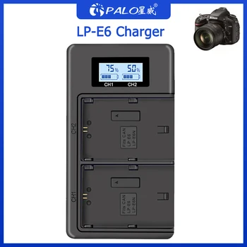 PALO LP-E6 LP-E6N LP-E6 Baterija + LCD USB Dvojni Polnilnik za Canon EOS 6D 7D 5D Mark II III IV 60D 60Da 70 D 80D 5DS R XC10 Polnilnik