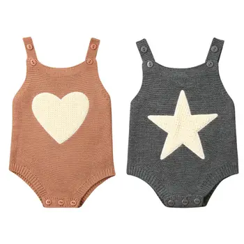 Pletene Star Srce Oblika Bodysuit Babygrow Telovnik Novorojenega Dojenčka Baby Boy Girl Bodysuit Jumpsuit Zimske Obleke Komplet Oblačil