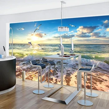 Po meri Foto Ozadje 3D Stereoskopski Reliefni Plaži Morje Val Velika Zidana Dnevni Sobi, Restavraciji Cafe Plakat Dekor Stene Papirja