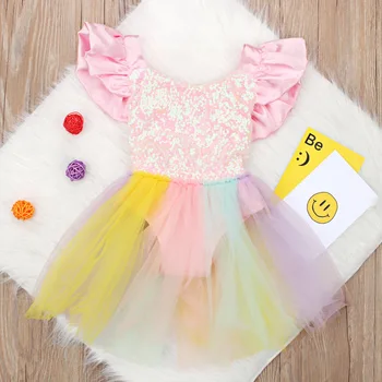 Poletje Obleko Baby Dekle, Igralne Obleke Očesa Princesa Stranka Novorojenčka Bleščica, Otroška Oblačila Dekleta Jumpsuit Otroci Baby Rainbow Unicorn Obleke