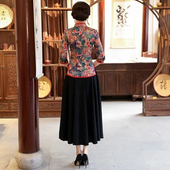 Pomlad Ženska Bluza, Krilo bo Ustrezala Tradicionalni Kitajski 2pc Majica Določa Mandarin Ovratnik Cheongsam Gumb Obleka Velikost S-XXXL 9964