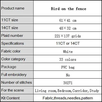 Ptica na Ograji Navzkrižno Šiv Kompleti 11CT Tiskane Tkanine 14CT Platno DPS, ki je Primerna za Začetnike Jasno, Vzorci za Vezenje