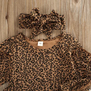Pudcoco NAS Parka 3PCS 0-5 Let Baby Girl Jesen Oblačila Ruffle Leopard Tiskanja Vrhovi Lok Trdna Dokolenke Hlače Obleka Komplet Trenirka