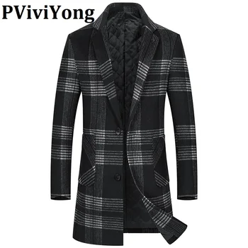 PViviYong 2020 nov prihod zime visoko kakovost volne jarek plašč moške, modni slim kariran jakna moški plus velikost M-5XL 2975