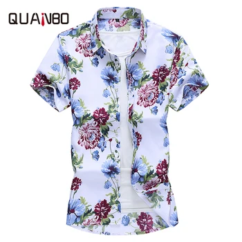 QUANBO Mens Kratke Majice 2020 Nov Prihod Poletje Moda Hawaiian Cvet Rokavi Moški Športna Oblačila Plus Velikost 5xl 6xl 7xl