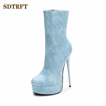 SDTRFT Stilettos 15 cm Tanek Visoko Peto Gleženj škornji, čevlji Platform Ženska Crossdresser Botas Mujer Stranka, Cosplay črpalke US5-14 15