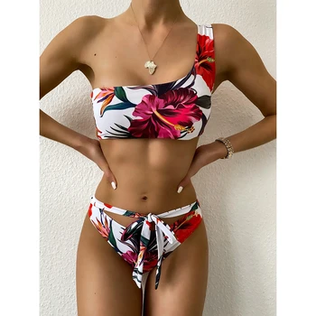 Seksi Eno Ramo Bikini 2020 Cvetlični Ženske Kopalke Ženska Visoke Noge Bikini Komplet Plažo Kopalke Ženske Kopalke Biquini