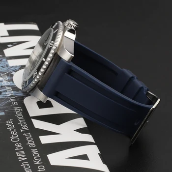 Silikonske Gume Watch Band 20 mm 22 mm 24 mm Nepremočljiva Watchband iz Nerjavečega Jekla Srebrno Črne Sponke Zamenjava za Panerai
