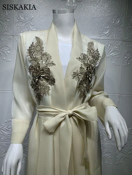 Siskakia 2 Kosa Abaya Set Za Ženske 3D Vezene Kimono z Telovnik Dolgo Obleko Skromno Muslimanskih Dubaj arabski Oblačila Eid 2021 Nova