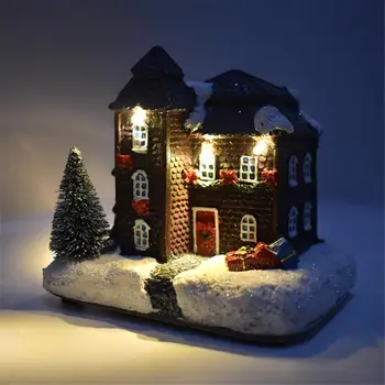 Sneg Hiše S Pisanimi Utripajoče LED Luči, Božični Okraski za Dom Novo Leto Otroci Darilo Smolo Božični Prizor Vasi