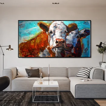 Sodobna Živali Plakatov in Fotografij Oljna slika, Natisnjena na Platno Alpske govedo krave Highland Krava Umetnosti Stenske Slike za dnevno Sobo