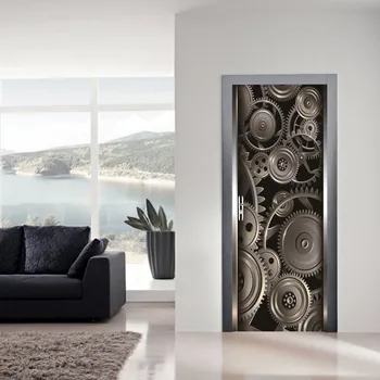 Sodobne Ustvarjalne Vrata Nalepke, 3D Stereo Kovinski Teksturo Orodja Ozadje Dnevni Sobi Doma Dekor Stene Decals je Nepremočljiva PVC Nalepke