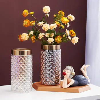 Steklena Vaza Nordijska Dekoracijo Doma Pozlačenega Robovi Pisane Konkavna Konveksna Vaza Dnevna Soba Dekor Steklene Vaze za Cvetlični aranžmaji
