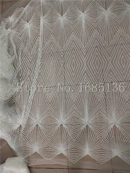 Super Kakovost lepljene bleščice v jasno bele barve Afriške Til Tkanine, Čipke 5 metrov H-72308 z bleščicami