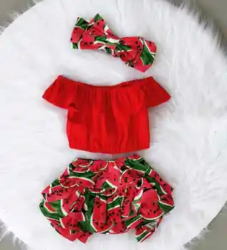 Sweet Baby Toddler Dekle, Fant Straped Ruffle Rdeče Vrhovi Lubenica Hlače Pokrivala Sunsuit Obleke Poletje Dekliška Oblačila 3PCS