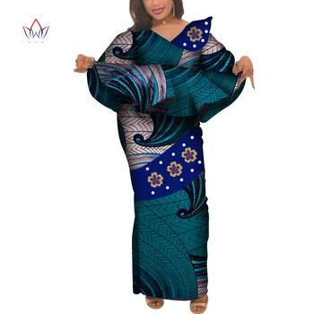 Tradicionalnih afriških Oblačila Za Ženske Elegantne Dolga Krila in Rastlinske Vrhovi Afriške Tiskanja Bombaž Lady ankel-dolžina Krilo Nastavite WY3922