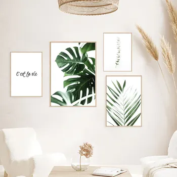Tropski Listov, Tisk Plakatov Monstera Listov Palm Platno, Slikarsko, Zeleno Listje, Wall Art Dnevna Soba Dekoracijo Slike na Steni